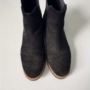 Toms Black Suede Ankle Boots with Brown Trim